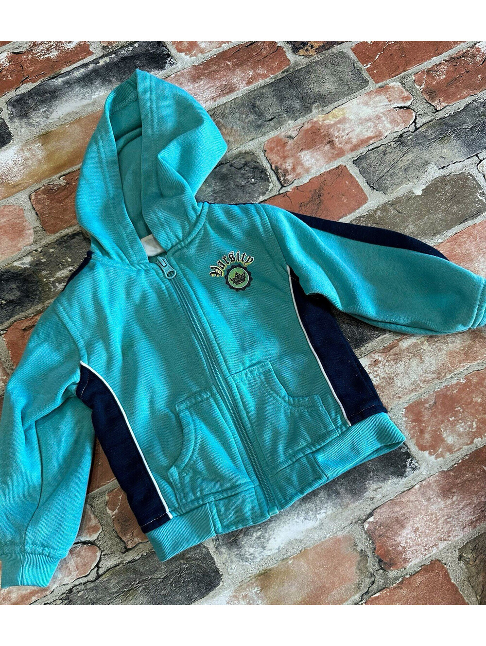 Athletic Works Toddler Jacket Full Zip Hooded Blue Fleece Pockets Varsity 24m